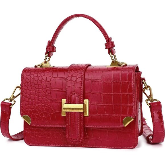 Handbags - LL LOPPOP Small Classy Leather Crossbody Purse Handle Satchel Handbag Dark Red